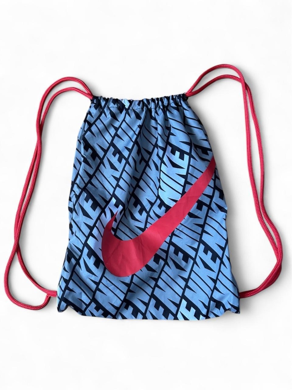 Nike Y2k Cinch Gym Sack Drawstring Backpack Gray Red Swoosh Travel Backpacks EUC